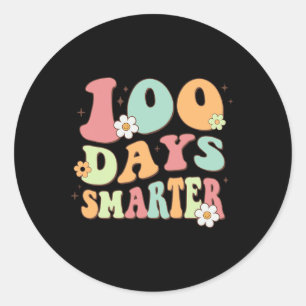 100 Days Smarter Happy 100th Day Of School Groovy  Classic Round Sticker