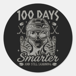 100 Days Smarter Happy 100th Day Of School Hockey Classic Round Sticker
