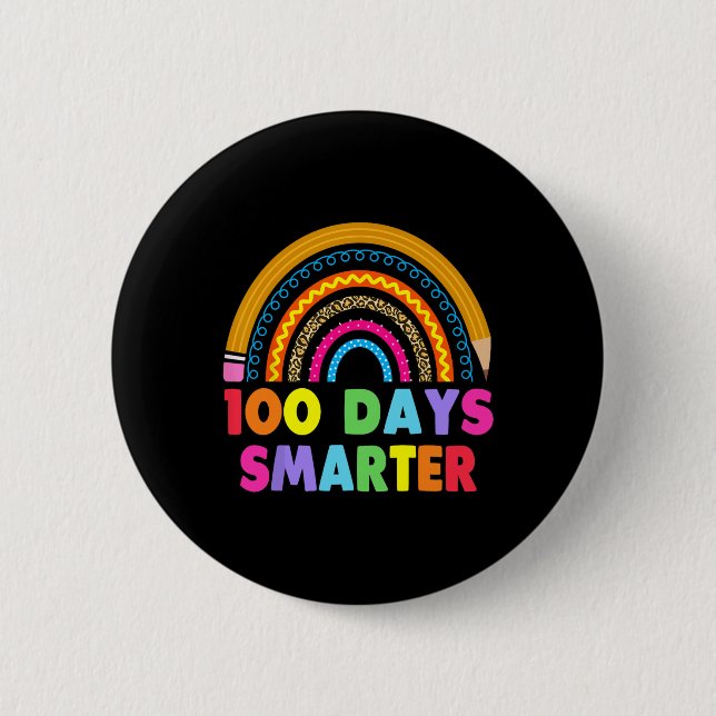 100 Days Smarter Happy 100th Day Of School Rainbow 6 Cm Round Badge (Front)