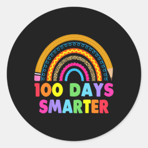 100 Days Smarter Happy 100th Day Of School Rainbow Classic Round Sticker