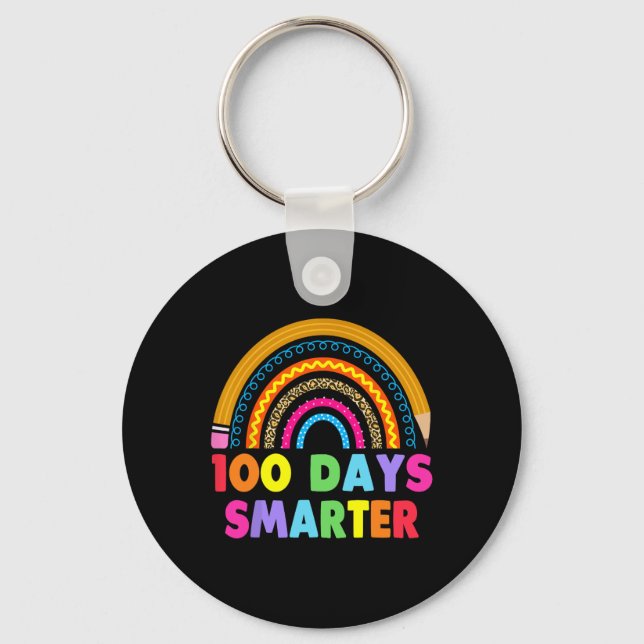 100 Days Smarter Happy 100th Day Of School Rainbow Key Ring (Front)
