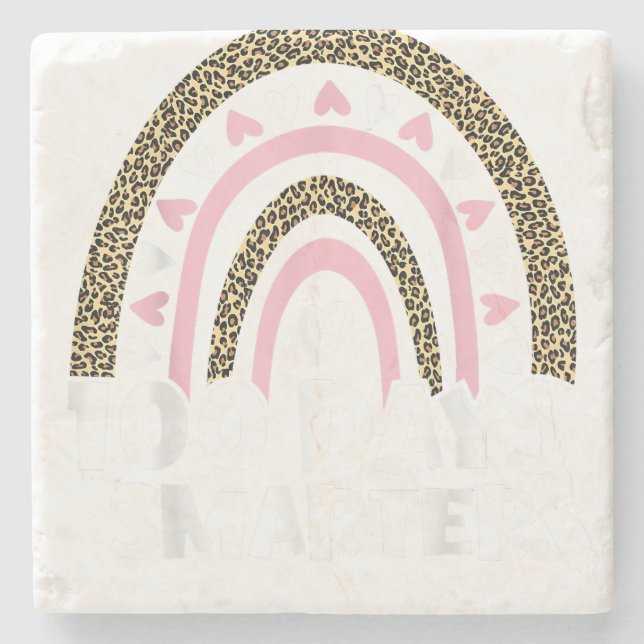 100 Days Smarter Happy 100th Day Of School Rainbow Stone Coaster (Front)