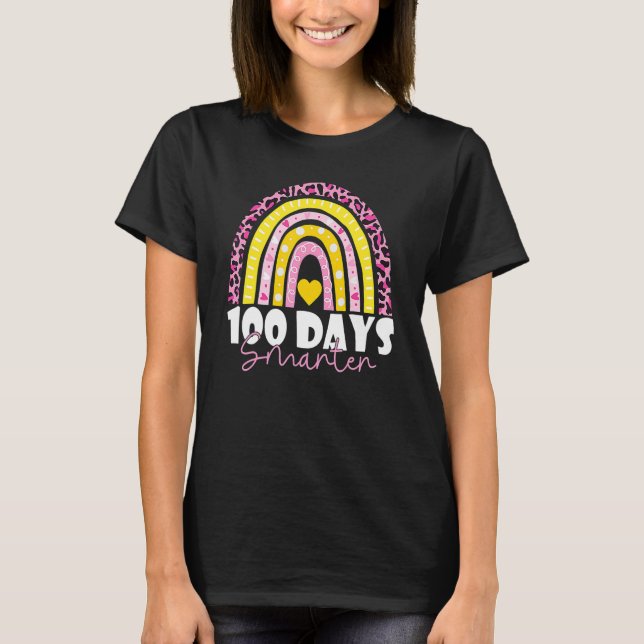 100 Days Smarter Happy 100th Day Of School Rainbow T-Shirt (Front)