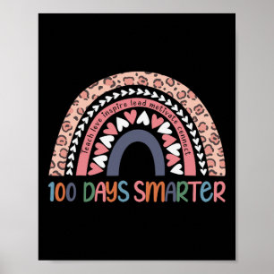 100 Days Smarter Hearts Rainbow Kids 100th Day Of  Poster
