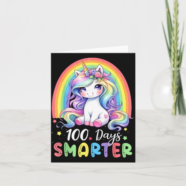 100 Days Smarter Kids Girls Unicorn 100th Day Of S Card (Front)
