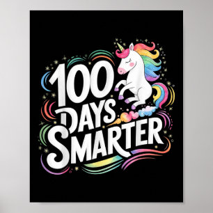 100 Days Smarter Kids Girls Unicorn 100th Day Of S Poster