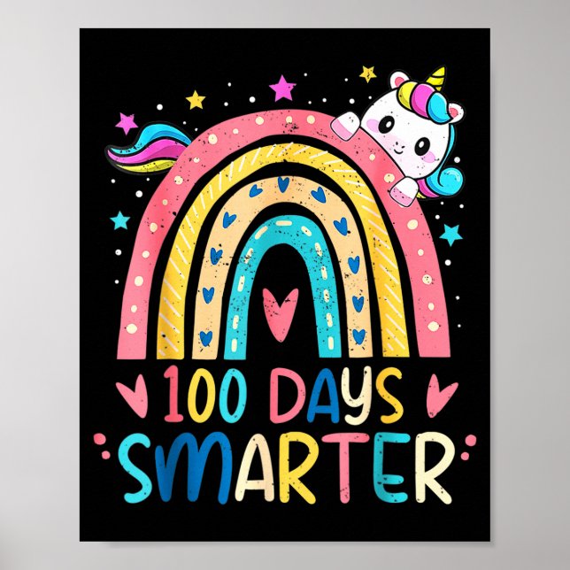 100 Days Smarter Kids Girls Unicorn 100th Day Of S Poster (Front)