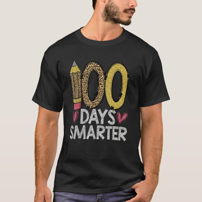 100 Days Smarter Leopard 100th Day Of School Teach T-Shirt (Front)
