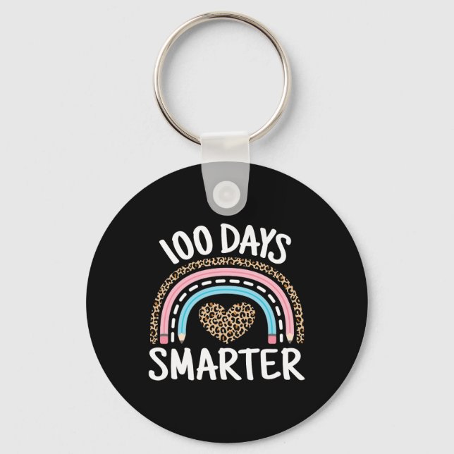 100 Days Smarter Leopard Rainbow 100th Day Of Scho Key Ring (Front)