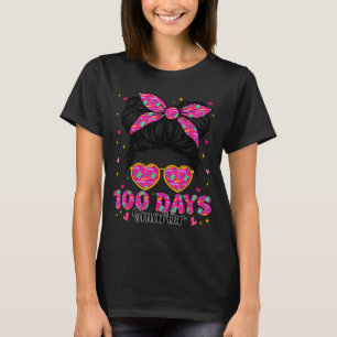 100 Days Smarter Messy Bun 100th Day Of School Tea T-Shirt