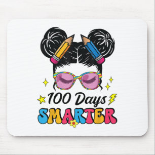 100 Days Smarter Messy Bun Girl 100th Day Of Mouse Pad