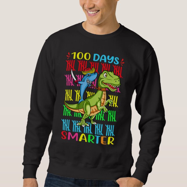100 Days Smarter Of School Shark Dinosaur For kids Sweatshirt (Front)