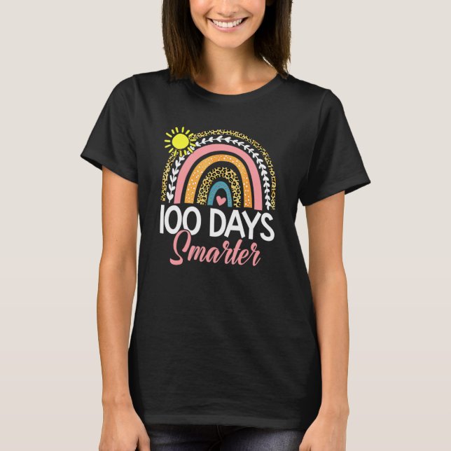 100 Days Smarter Rainbow Leopard Happy 100th Day O T-Shirt (Front)