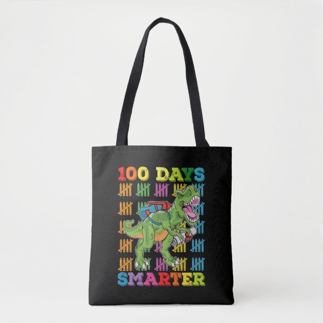 100 Days Smarter T Rex Dinosaur 100th Day School Tote Bag (Front)