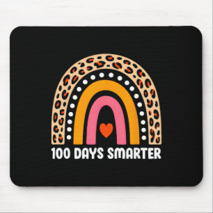 100 Days Smarter Teacher Girl Kids Leopard Rainbow Mouse Pad