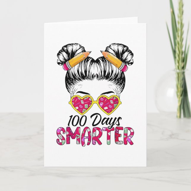 100 Days Smarter Teacher Teacher Hair Heart Card (Front)