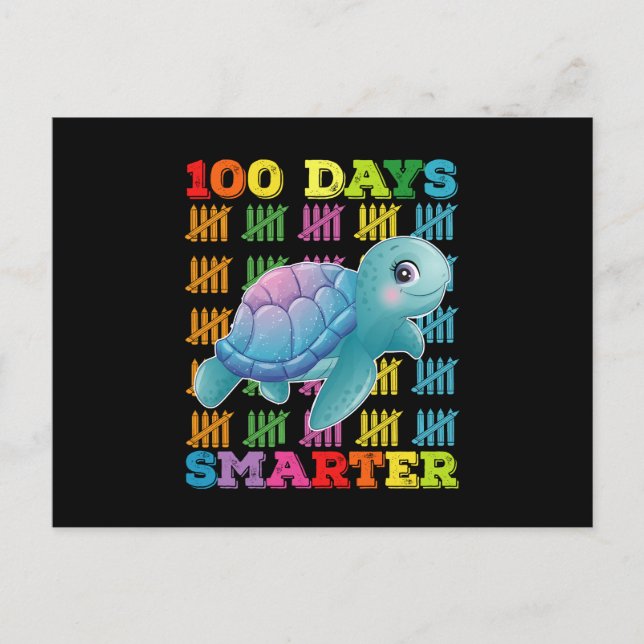 100 Days Smarter Turtle 100th Day Of School Postcard (Front)