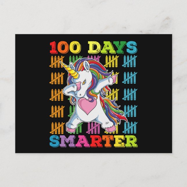 100 Days Smarter Unicorn 100th Day Of School Postcard (Front)