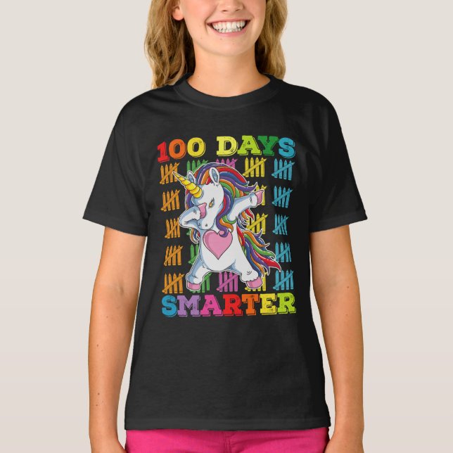 100 Days Smarter Unicorn 100th Day Of School T-Shirt (Front)