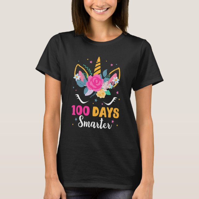 100 Days Smarter Unicorn Girls 100th Day Of School T-Shirt (Front)