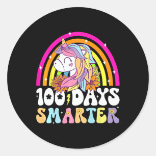 100 Days Smarter Unicorn Kids Rainbow 100th Day Of Classic Round Sticker