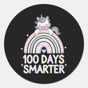 100 Days Smarter Unicorn Outfit For School Celebra Classic Round Sticker