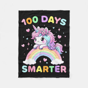 100 Days Smarter Unicorrn 100th Day Of School Kids Fleece Blanket