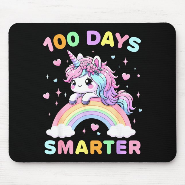 100 Days Smarter Unicorrn 100th Day Of School Kids Mouse Pad (Front)