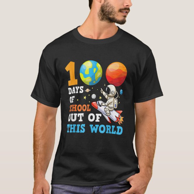 100 Days Space Teacher Boys Happy 100th Day Of Sch T-Shirt (Front)