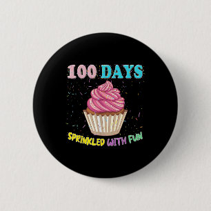 100 Days Sprinkled Fun Pink Cupcake 100th Day Of S 6 Cm Round Badge