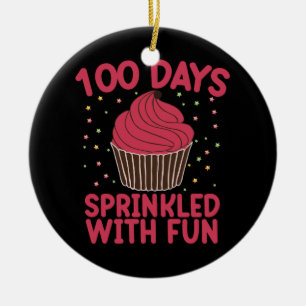 100 Days Sprinkled With Fun Cupcake School Girl  Ceramic Tree Decoration