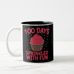 100 Days Sprinkled With Fun Cupcake School Girl Two-Tone Coffee Mug
