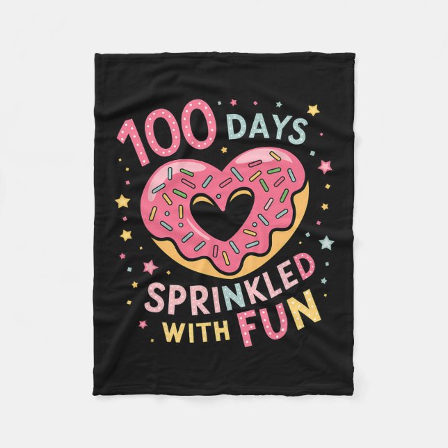 100 Days Sprinkled With Fun Doughnut Heart Teacher Fleece Blanket (Front)