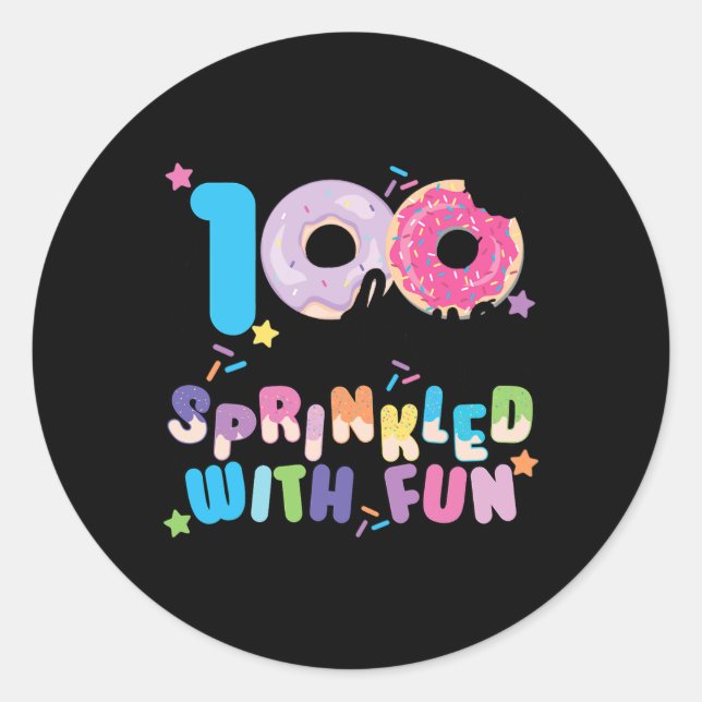 100 Days Sprinkled With Fun Doughnuts Happy 100th  Classic Round Sticker (Front)