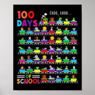 100 Days Train With Animals Kids 100 Days Of Schoo Poster