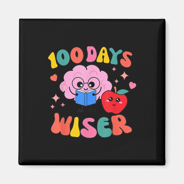 100 Days Wiser Retro Groovy 100 Days Of School Tea Magnet (Front)