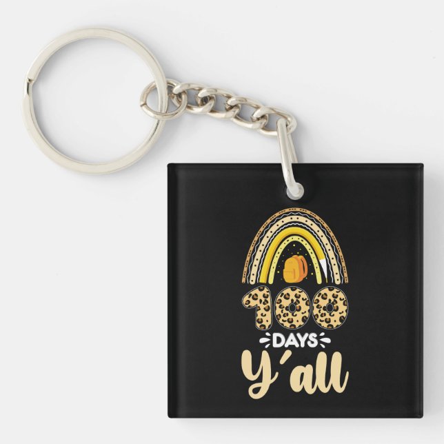 100 Days Y'all 100th Day Of School Leopard Key Ring (Front)