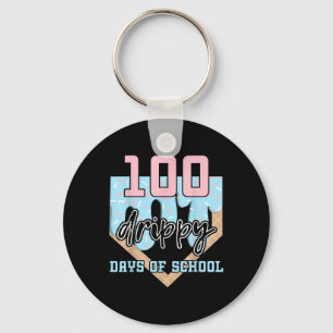 100 Drippy Days Of School Baseball Ice Cream 100th Key Ring