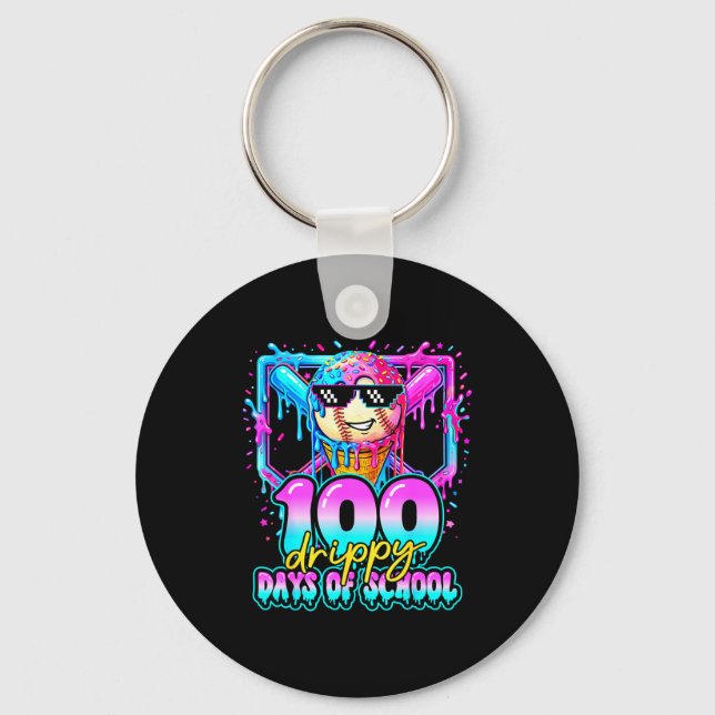 100 Drippy Days Of School Baseball Ice Cream 100th Key Ring (Front)