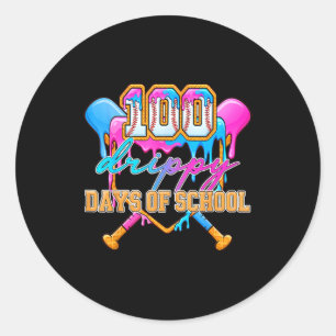100 Drippy Days Of School Baseball Ice Cream Drip Classic Round Sticker