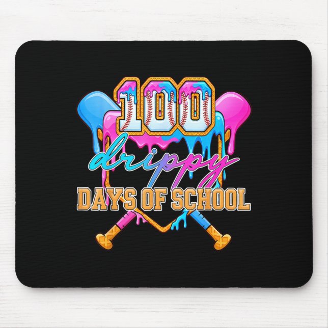 100 Drippy Days Of School Baseball Ice Cream Drip  Mouse Pad (Front)