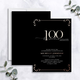 100& Fabulous Black Rose Gold Calligraphy Birthday