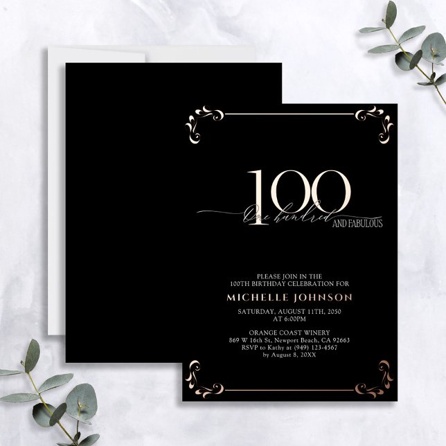 100& Fabulous Black Rose Gold Calligraphy Birthday (Creator Uploaded)