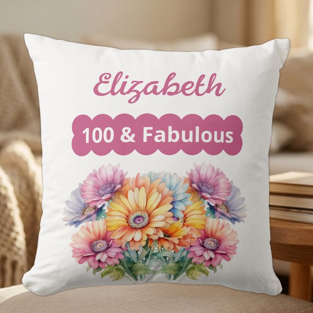 100 & fabulous name gerbera flowers blue cushion (Creator Uploaded)