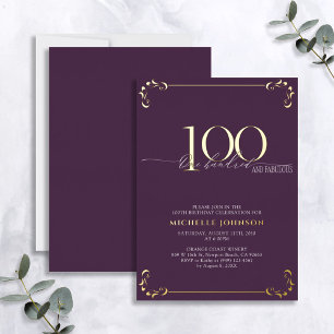100 & Fabulous Purple & Gold Calligraphy Birthday