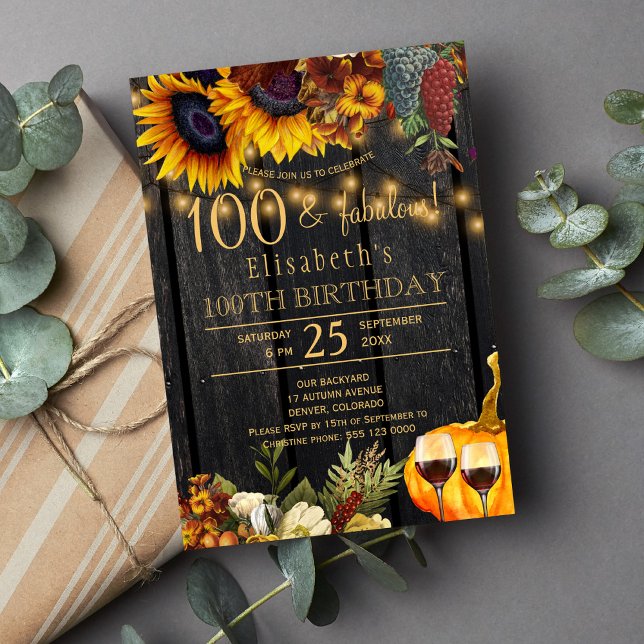 100 fabulous years rustic fall 100th birthday invitation (Creator Uploaded)