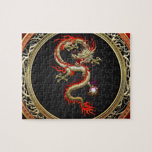 [100] Golden Chinese Dragon Fucanglong Jigsaw Puzzle (Horizontal)