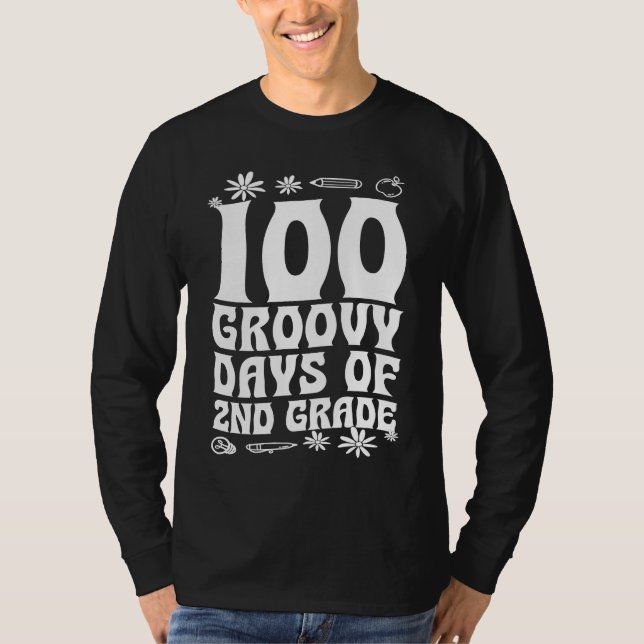 100 Groovy Days Of 2nd Grade School 60s 70s Style  T-Shirt (Front)