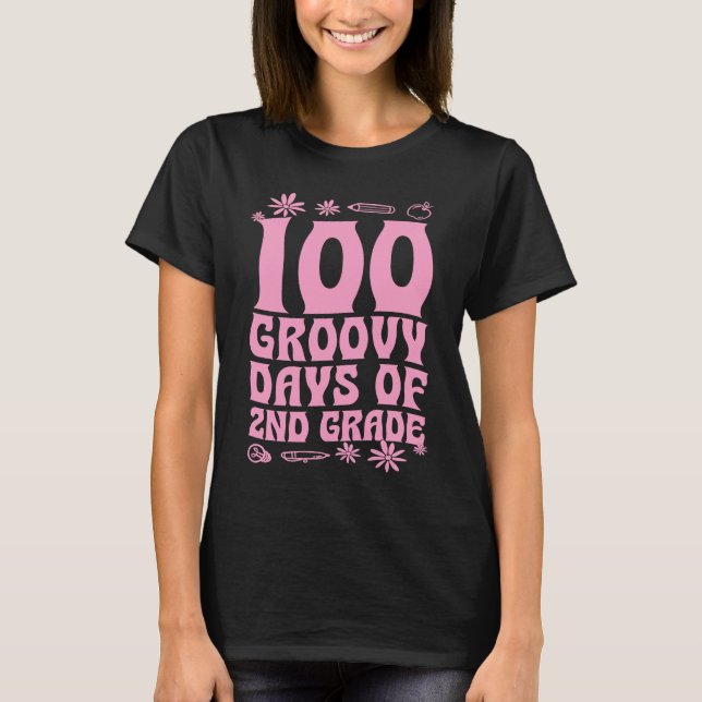 100 Groovy Days Of 2nd Grade School 60s 70s Style  T-Shirt (Front)