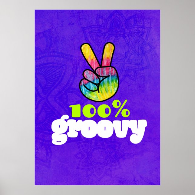 100% Groovy Rainbow Hand Peace Sign (Front)